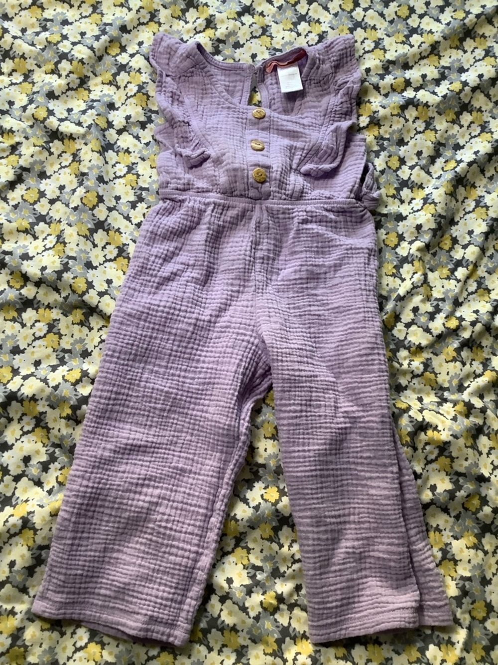 Girls' Lavender Gauze Romper with Ruffle Sleeves